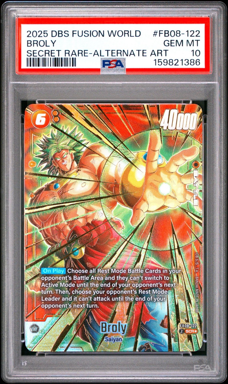 2025 DRAGON BALL SUPER CARD GAME FUSION WORLD SAIYAN'S PRIDE BROLY PSA 10