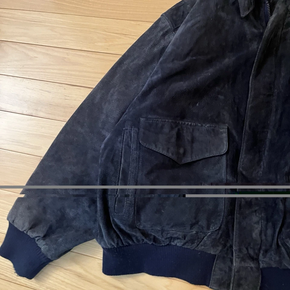VTG Copper Key Large Blue Genuine Suede Full Zip Lined Bomber Jacket Midnight - Image 2 of 4