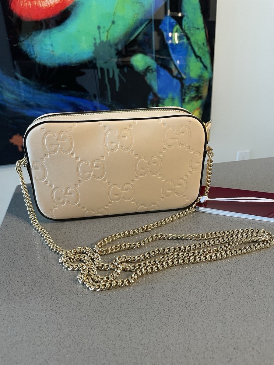 Gucci Embossed Leather GG SUPER MINI SHOULDER BAG beige gold $1700
