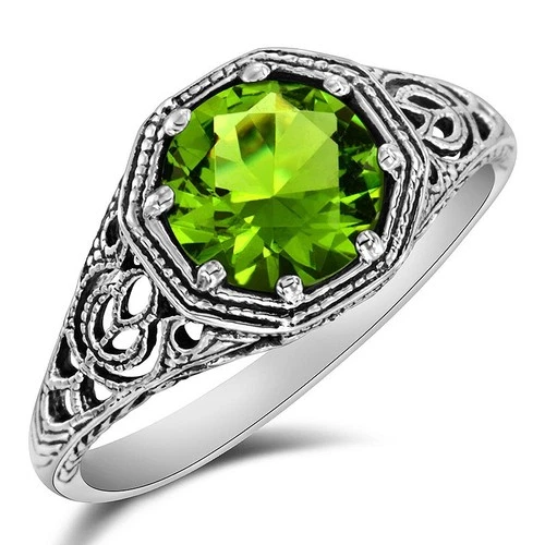 2CT Treated Peridot 925 Solid Sterling Silver Nouveau Style Ring Sz 6 XA3-2