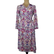 Talbots Effortless Kelly Faux Wrap Dress Womens M Paisley Floral Knee Length