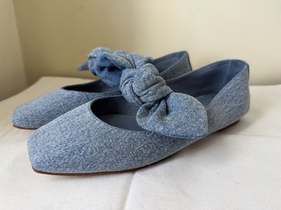 Jeffrey Campbell Anthropologie DENIM  Square Toe Bow Ballet Flat Shoes 6.5 NWOB
