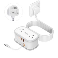 UK Adapters for Travel, US to Plug Adapter 2 Outlets 3 USB Ports, white