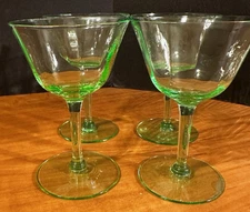 Vintage Uranium Glass Cordial Liquor Dessert Glasses Set of 4 (4 1/2")