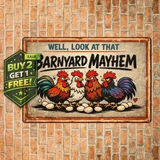 Colorful Rooster Group Farmhouse Chicken Humor Metal Tin Sign 8x12