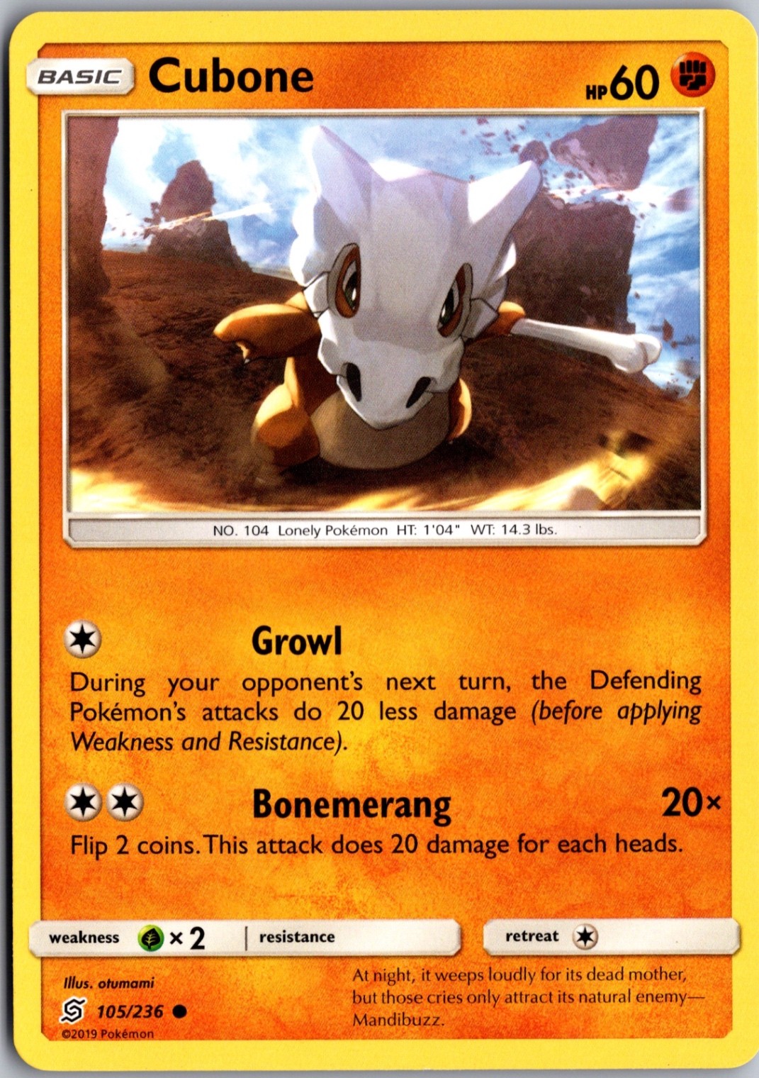 Cubone 105/236 Common Unified Minds Lightly Played Pokemon Card Fan Favorite