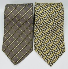 Roberto Villini 100 Silk Ties Hand Made Brown Gold Abstract Gorgeous Lot of 2