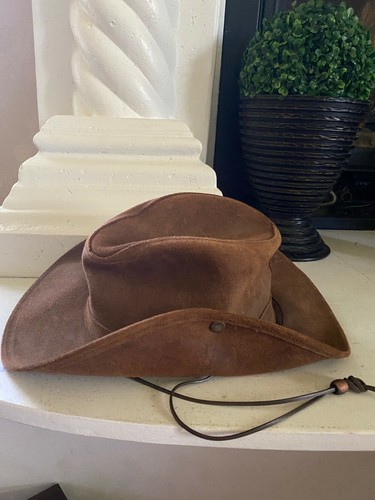 Minnetonka Aussie Hat Genuine Ruff Distressed Leather Outback Brown Hat Unisex - Picture 3 of 6