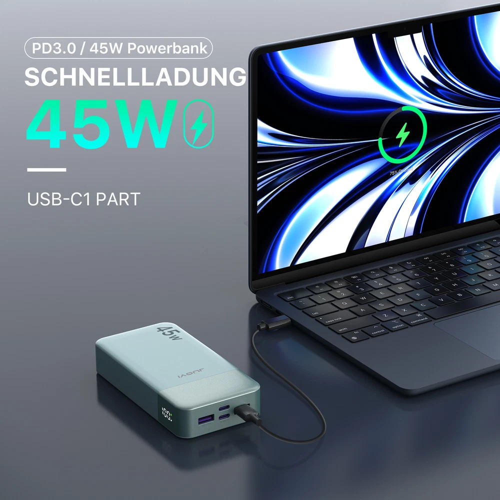 Power Bank 20000mAh 45W Portable Charger External Battery Backup For Cell Phone