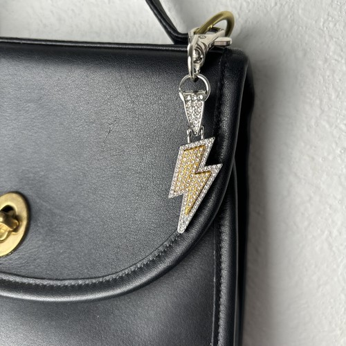 Rhinestone Lightning Bolt Electric Shock Bag Charm Keychain Key Chain New - Picture 8 of 9