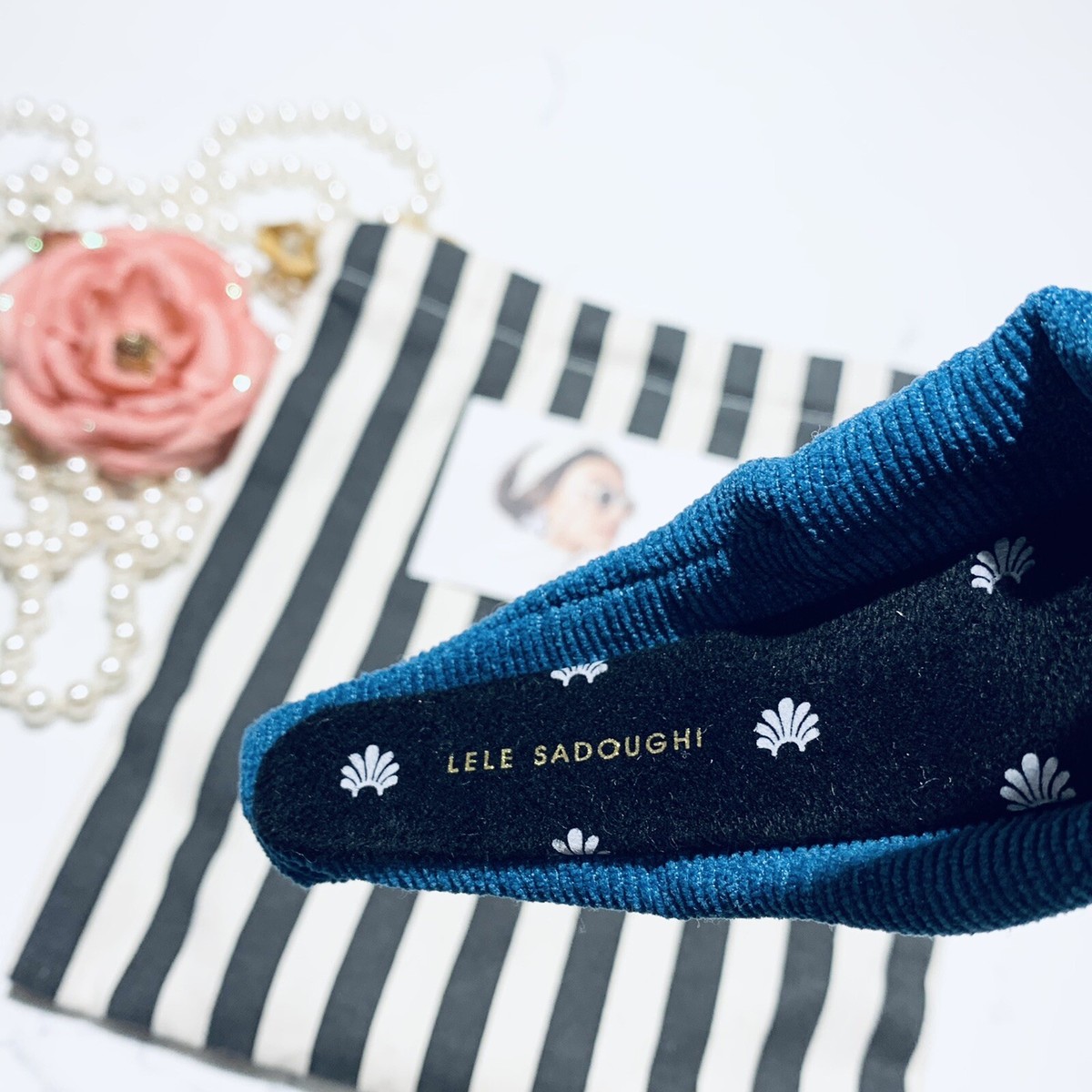 Lele Sadoughi Corduroy knotted headband in blue Lele Sadoughi Swim Knotted Headband In Blue - 25% Off  main image 3