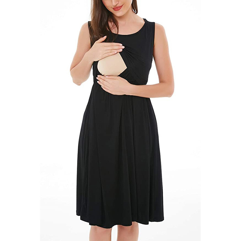 Women Maternity Dress Knee Length Breastfeeding Dresses Ladies Casual