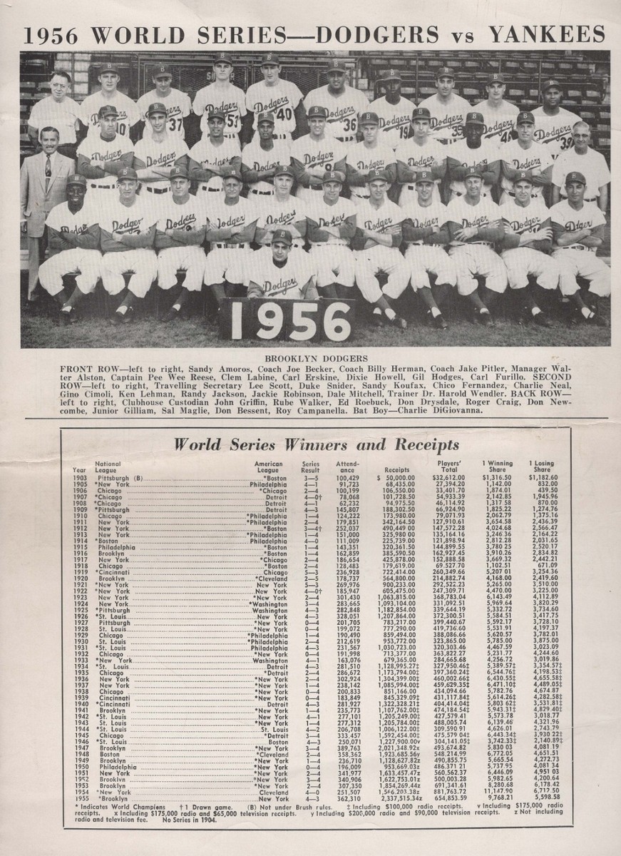 1956 world series original scorecard Dodgers vs Yankees super rare