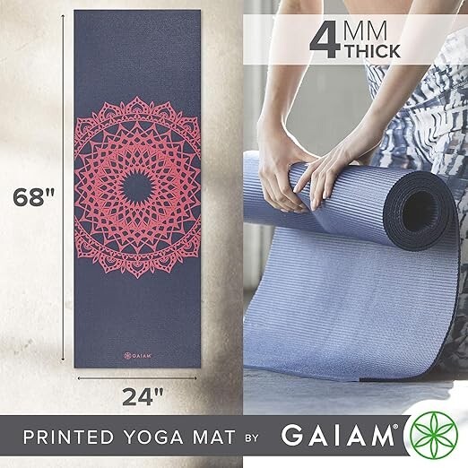 Gaiam Non-Slip Printed Yoga Mat for Fitness and All Yoga Styles
