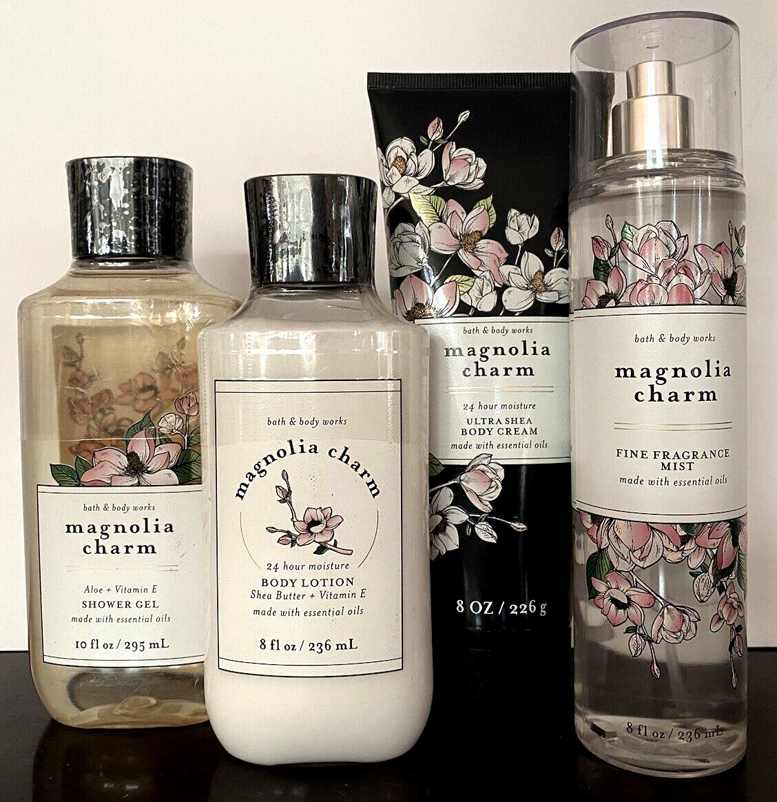 Bath & Body Works LOT OF 4 MAGNOLIA CHARM Mist~Lotion~Shower Gel~Body Cream