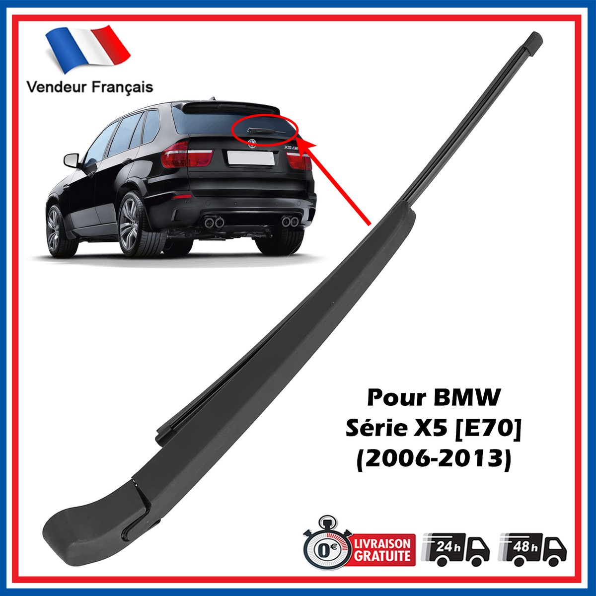 Kit Essuie-glaces Avant/arrière Pour BMW X5 F15 F85 (depuis 05/2013) - 3 Lames (600 Mm, 500 Mm, 300 Mm), Caoutchouc + Téflon