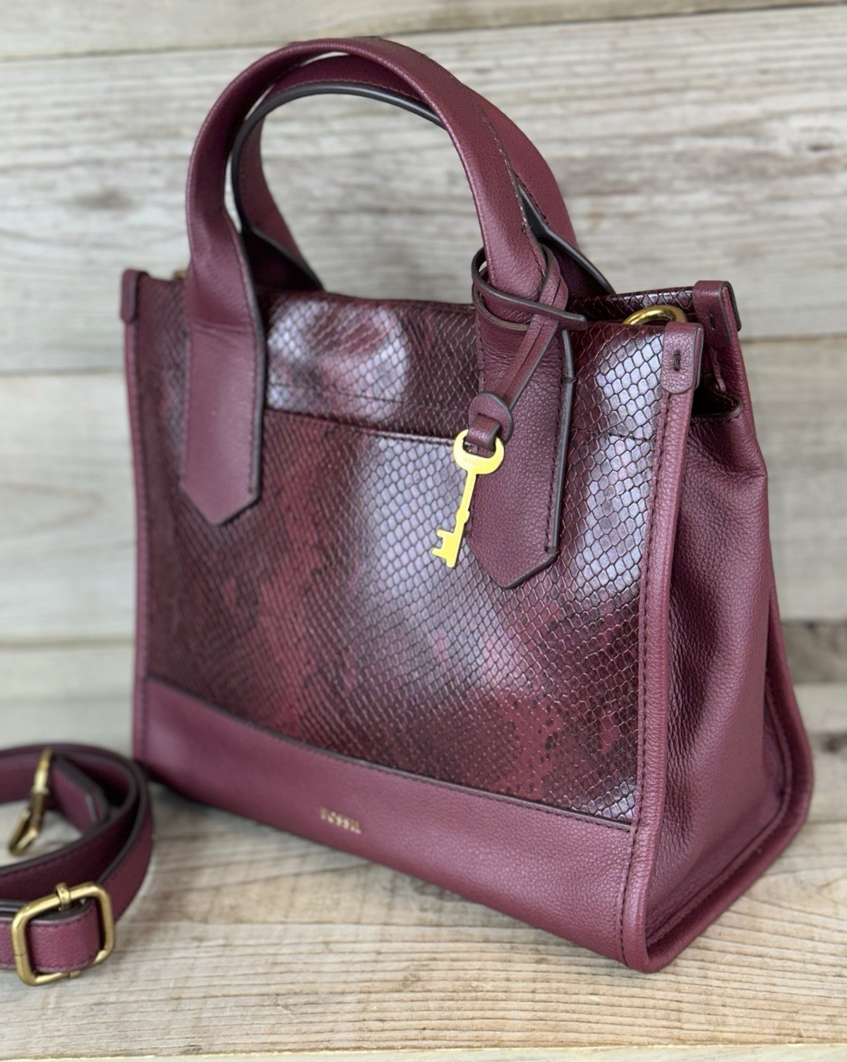 Fossil Kyler Satchel Wine Snake Python Embossed C… - image 2