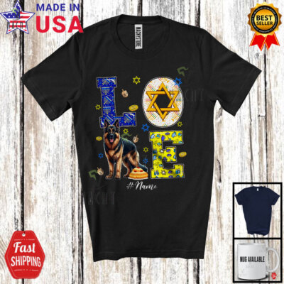 LOVE; Happy Hanukkah Decoration Custom Name German Shepherd Owner; Family Shirt