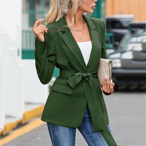 Elegant Lady Profession Blazers Coat With Belt Fashion Solid Color Slim Office - Picture 54 of 54