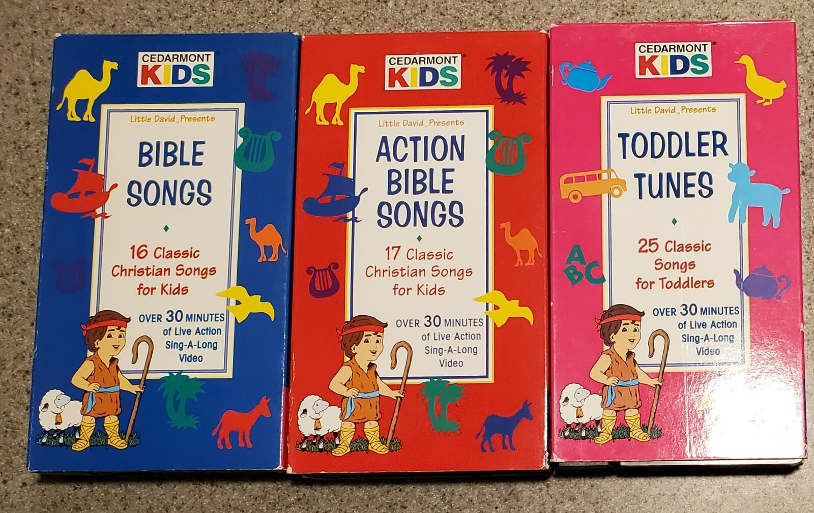 Cedarmont Kids 3 VHS Bibles Songs, Action Bible Songs, Toddler Tunes