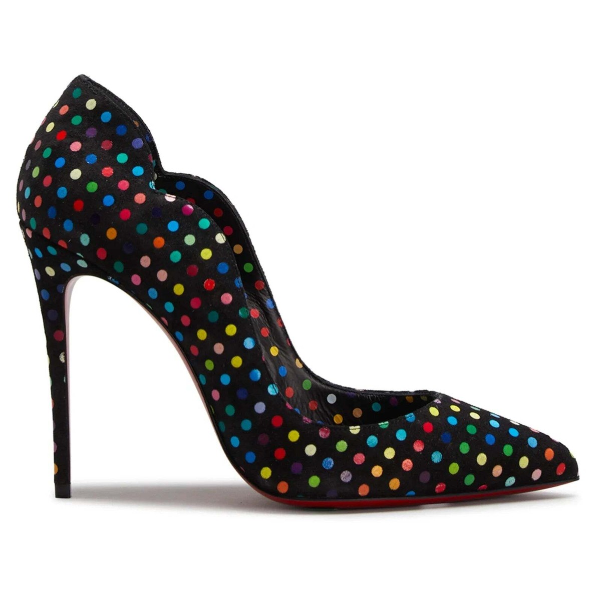 Christian Louboutin Hot Chick 100 Black Suede Multicolor Polka Dot