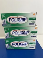 Lot of 3 Trial Size 0.75 oz. SUPER Poligrip Denture Adhesive Cream Zinc Free HB3