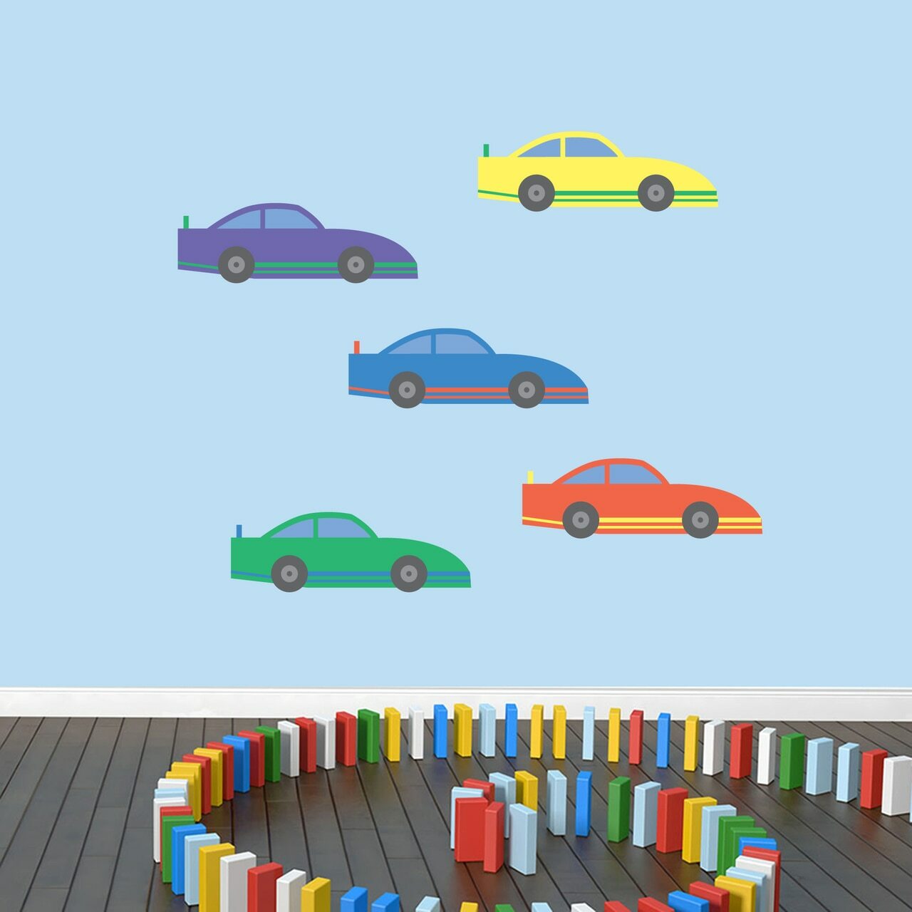 Race Cars Printed Wall Decal Set - Nursery, Kids, Playroom, Boys, Teens, Bedroom