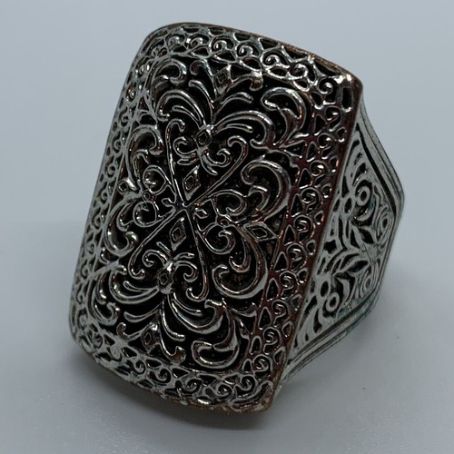 VTG LARGE SILVER ETRUSCAN SCROLLWORK REPOUSSE STATEMENT RING SZ 8 - Picture 7 of 15