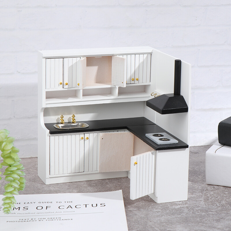 112 Dollhouse Miniature Wooden Kitchen Set Model Furniture Accessories