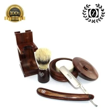 ZEVA WET CUT THROAT MEN'S 5 PCS SHAVING SET KIT- RAZOR, BRUSH, CUP, STAND SOAP