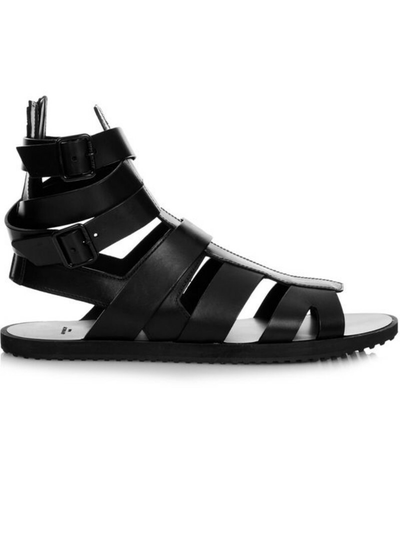 Mens Gladiator Sandals Open Toe Buckle Flats High Top Leather Sport ...