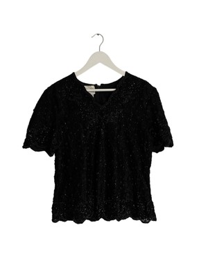 Vintage Fashion Bug schwarz Perlen Blumen Top Designer Gr 14 12 Schulterpolster