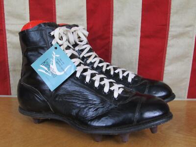 Antique Old Spalding‎ Football Cleats Vintage 1940s Spalding Black Leather Football Shoes Cleats  main image 4