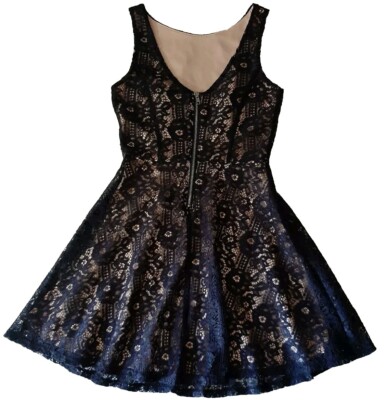 Speechless XS Fit & Flare Short Party Formal Dress Lace Overlay Fully  Navy/Blush | eBay