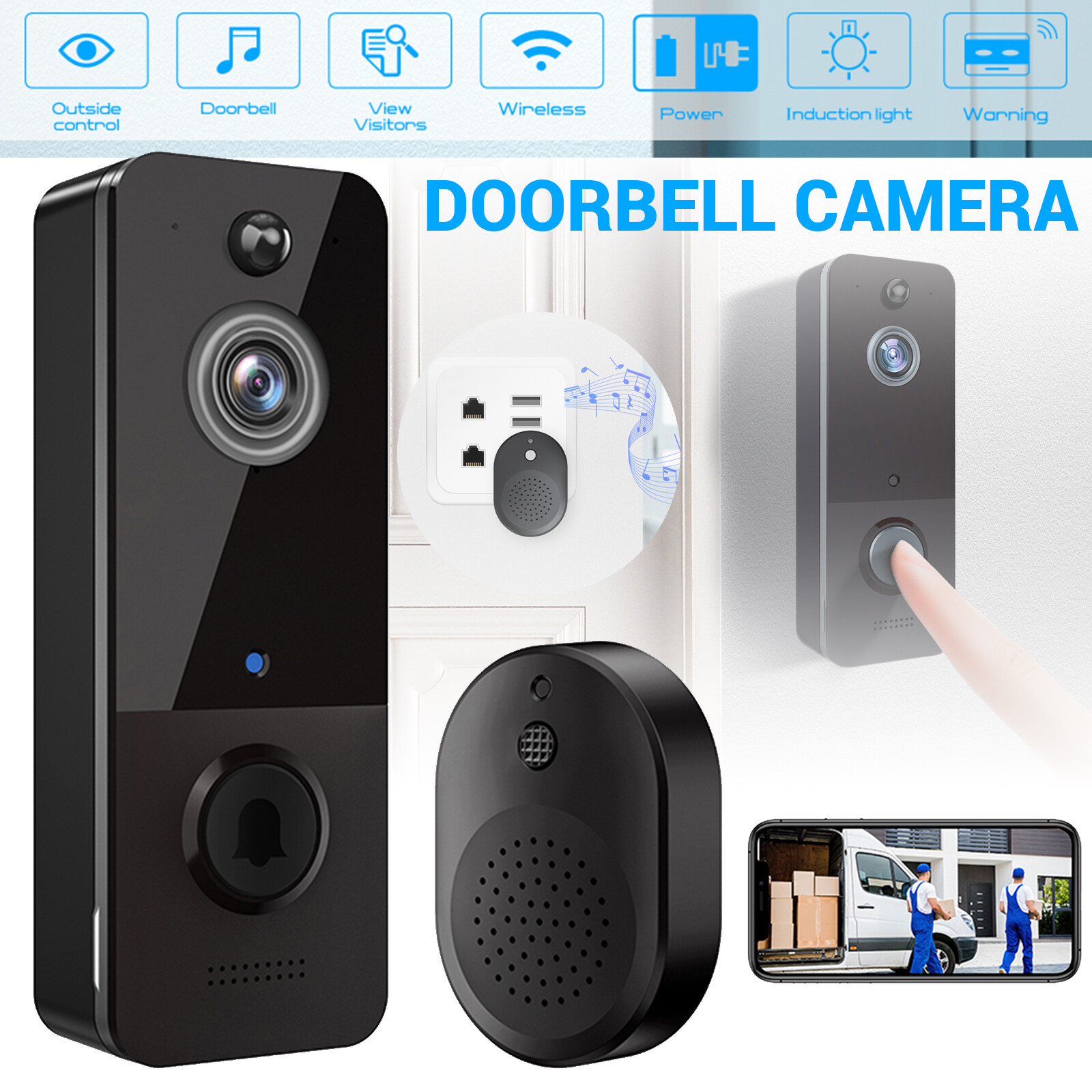 Wireless Doorbell Camera WiFi PIR Smart Video Doorbell Security Door Bell Ring-image