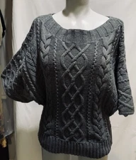 ❤️Express Women's Chunky Braid Cable Net Knit Short Sleeve Sweater Size L