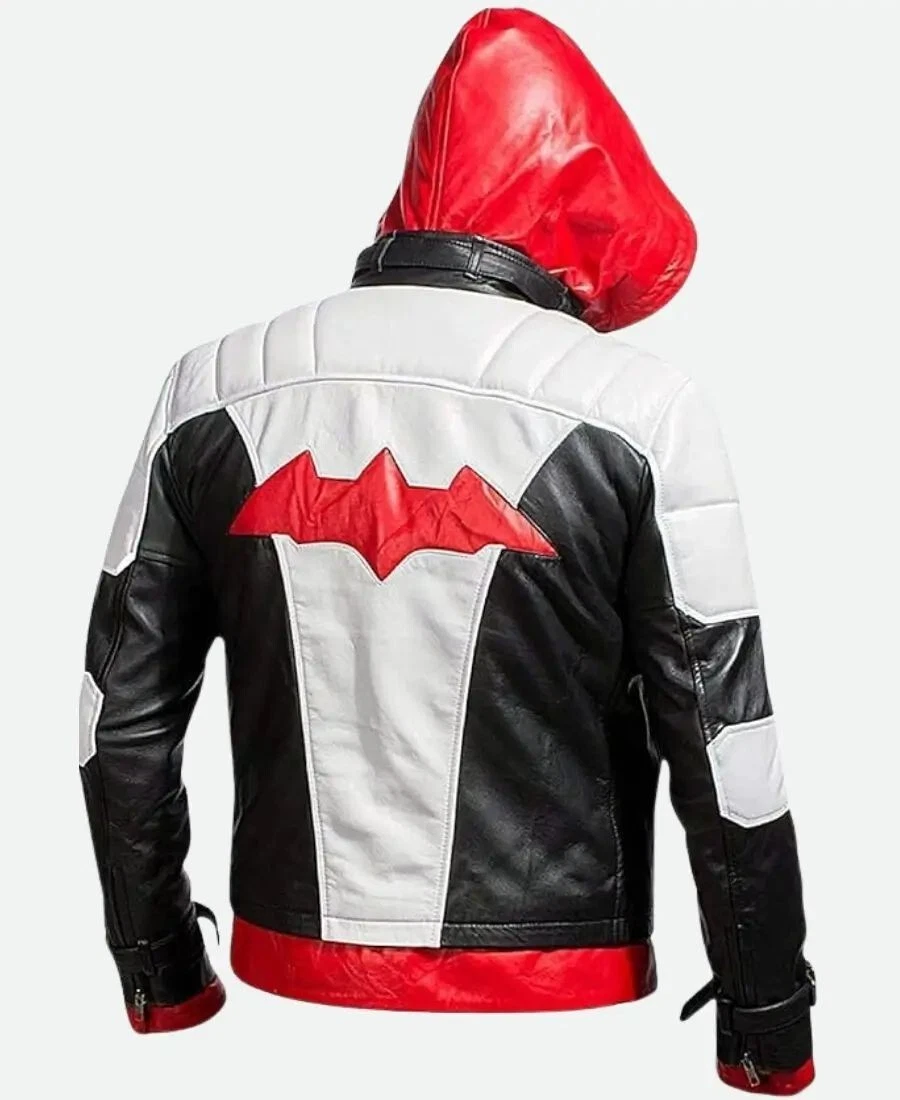 Men's New Stylish Batman Arkham Knight Moto Biker Red Hooded Faux Leather Jacket