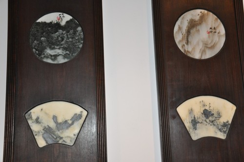 Set Of Four Chinese Hardwood Marble Inlay Panels - Picture 6 of 10