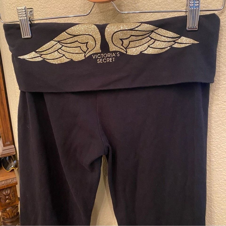 VICTORIA’S SECRET Women Black Foldover Flared Gold Glittery Wings
