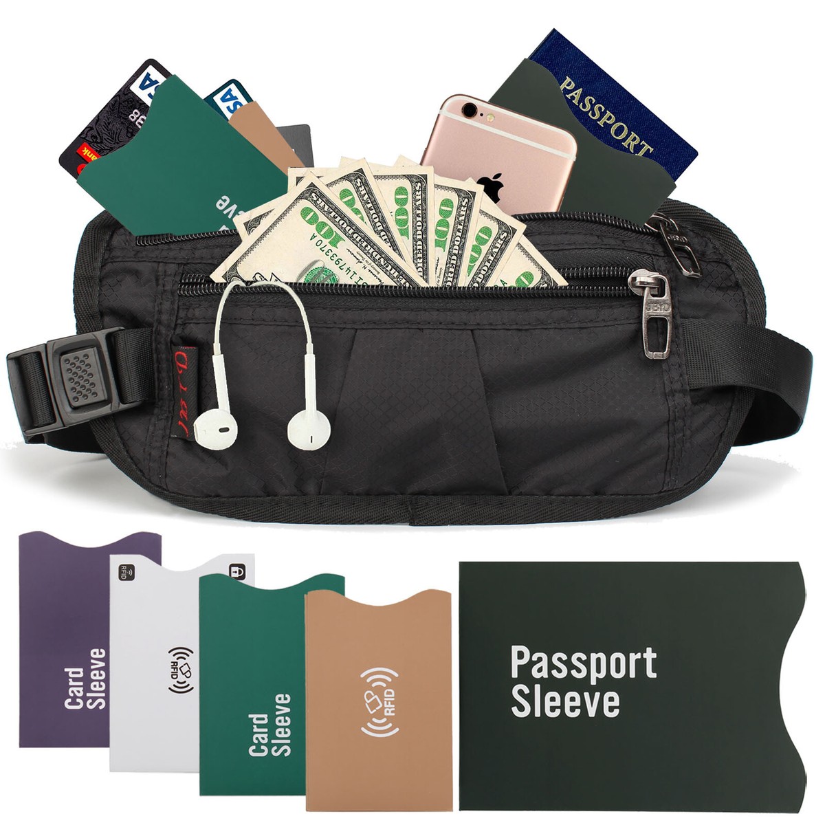 RFID Hidden Stash Money Belt Travel Pouch Credit Card/ID Holder for Women  Men
