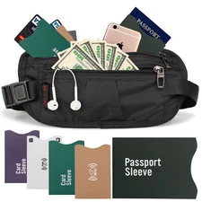 RFID Hidden Stash Money Belt Travel Pouch + Credit Card/ID Holder for Women Men