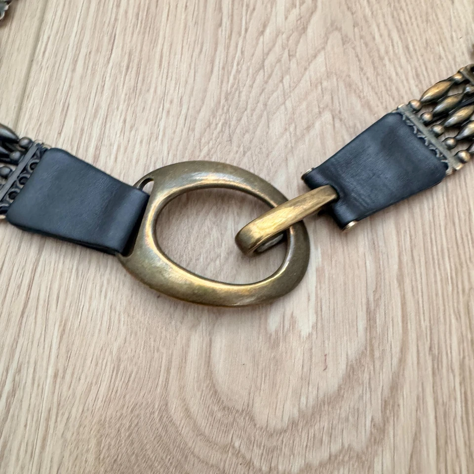 Suzi Roher Canada Bronze Black Leather Elastic Hook Loop Belt Designer Stretch - Image 4 of 4