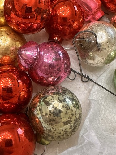 Vintage Mercury Glass Christmas Ornaments Lot 24 Of Miniature Bulbs Bells Balls - Picture 4 of 6