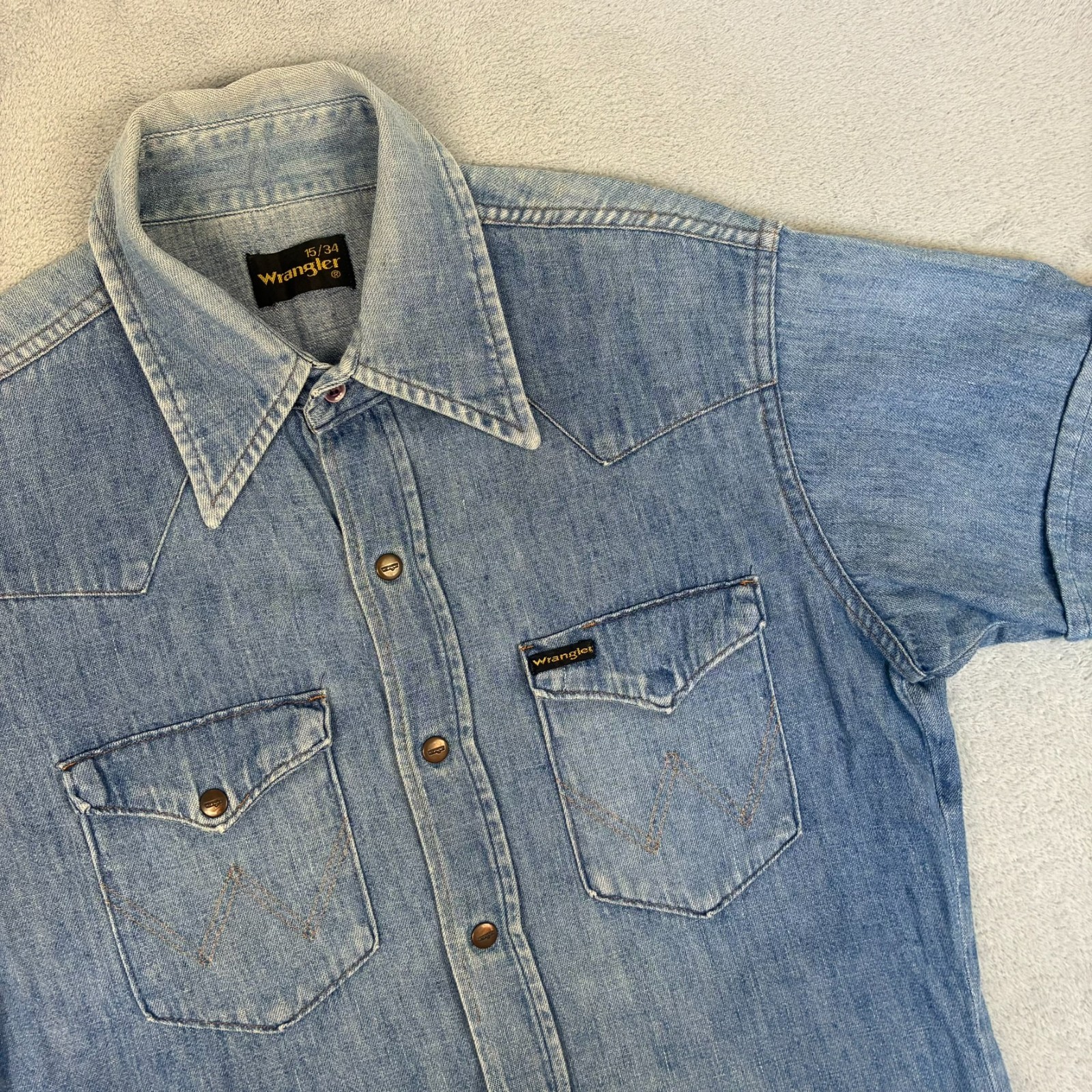 Women's VTG Wrangler 1990's Blue Small Denim Western Stud Button Shirt image 2