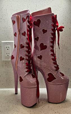 Hella Heels Cupid's Chokehold Lace-Up Platform Mid-Calf Boots US 7.5