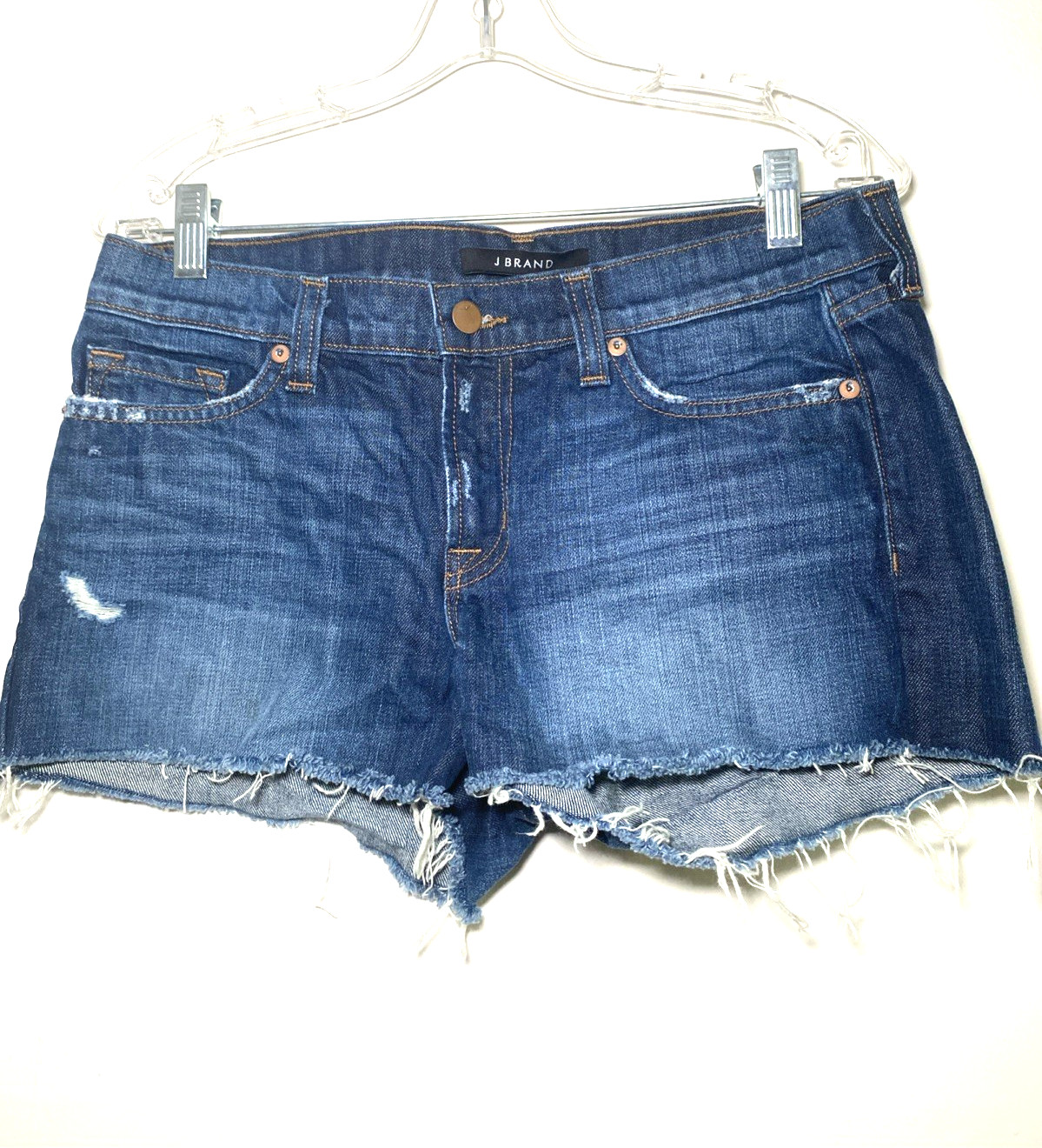 J Brand Women’s Cutoff Denim Shorts Size 27 Dark Wash Frayed Hem Distressed