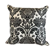 Frontgate Pillow Indoor Outdoor Black White Damask Floral 19" X 19" Porch Patio