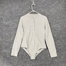 Unbranded Women  s Large Bodysuit Grey Henley Ribbed Long sleeve Top