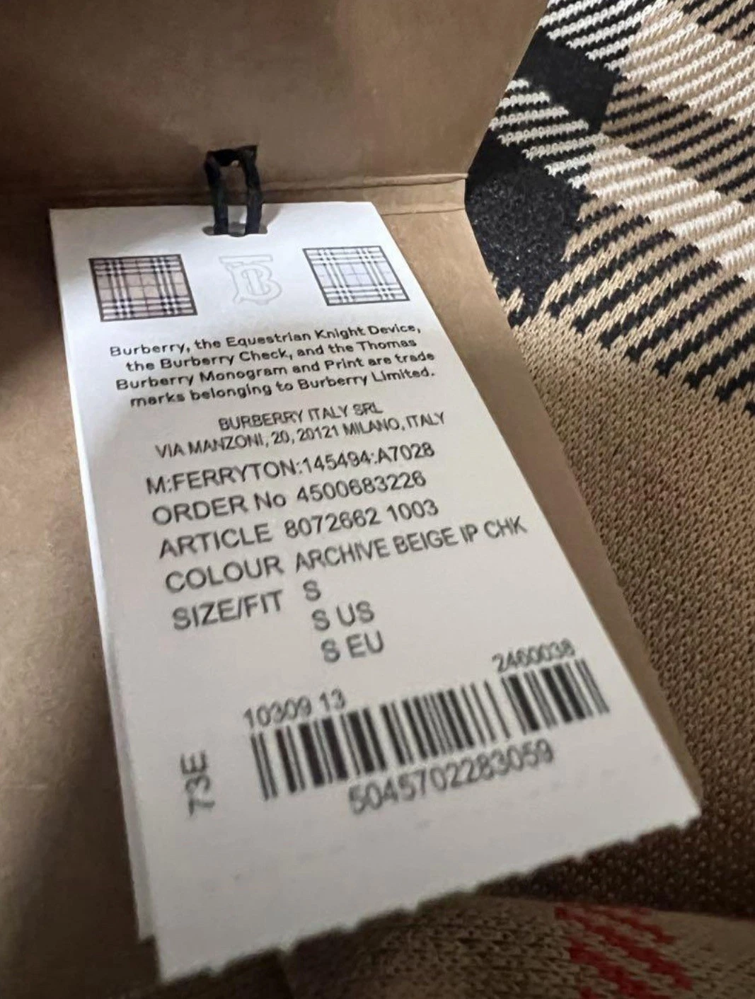 BURBERRY Beige Nova Check Pullover Felpa con Cappuccio S RARO