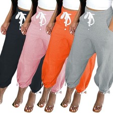 Fashion New Women Drawstring Solid Casual Loose Harem Long Trouser Pants Bottom